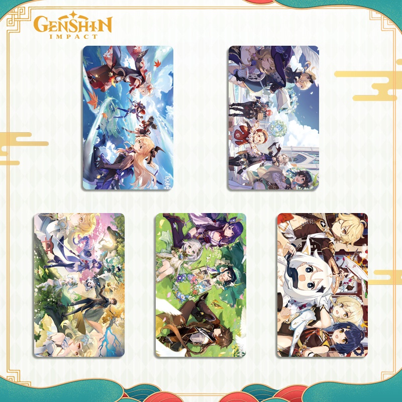 [Nhãn dán thẻ pha lê Genshin Impact] 5 miếng một bộ Raiden Shogun Yae Miko Hu Tao Nahida Xung quanh Nhãn dán thẻ trò chơi 8WXW