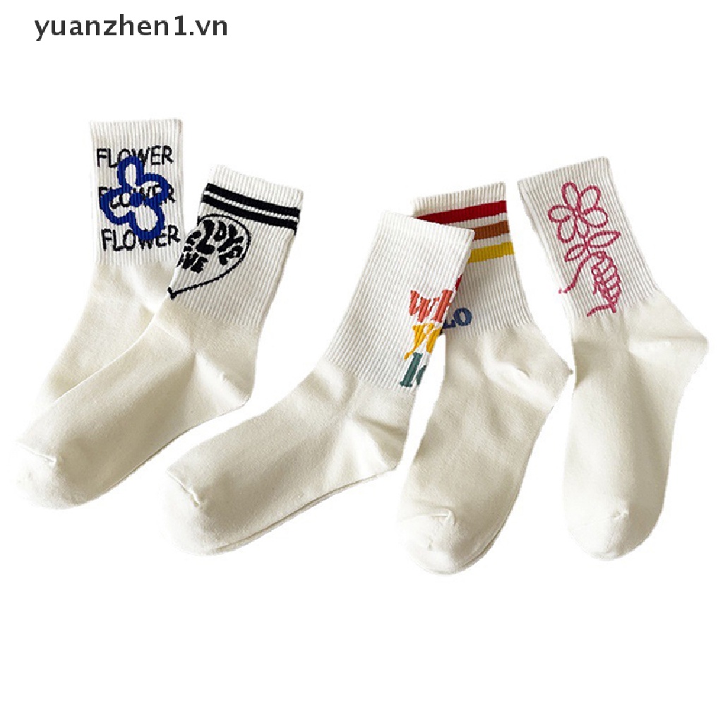 Đôi Tất Cotton Kẻ Sọc In Chữ Vui Nhộn Cho Nữ