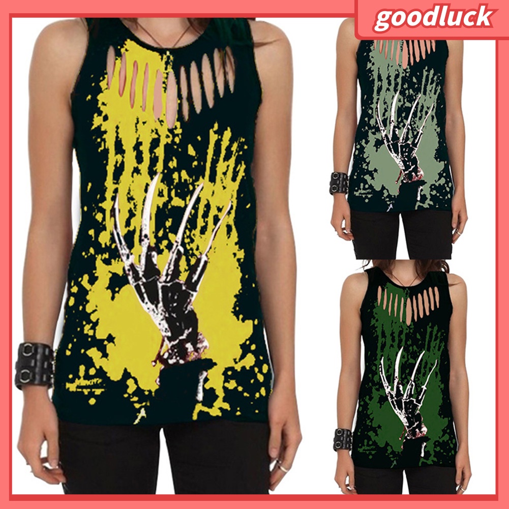 Áo Tank Top Sát Nách In Hình Bàn Tay Đầu Lâu Khoét Lỗ Plus Size Cho Nữ