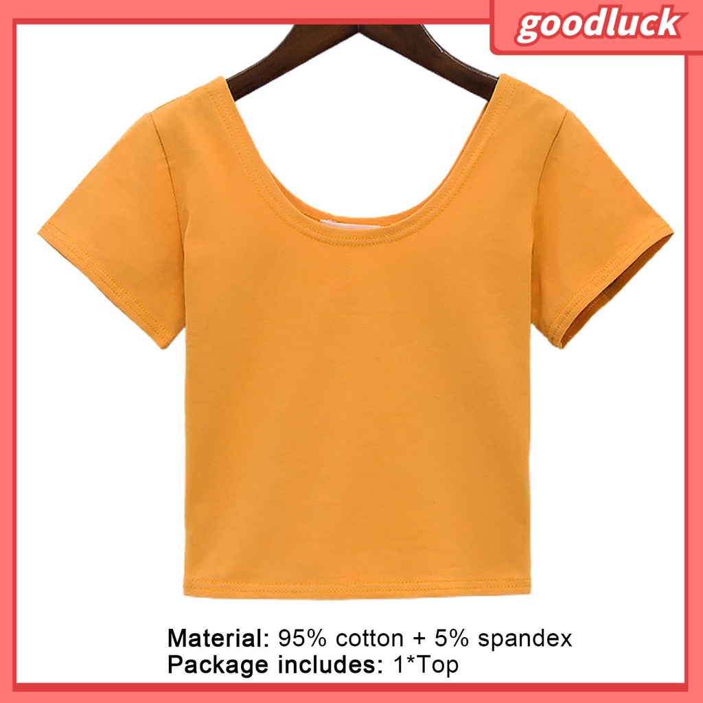 Áo Thun Crop Top Tay Ngắn Cổ Tròn Màu Trơn Thời Trang Mùa Hè Dành Cho Nữ