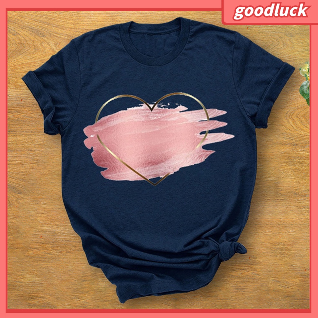 Áo Thun Màu Trơn In Họa Tiết Trái Tim Đơn Giản Thời Trang Mùa Hè