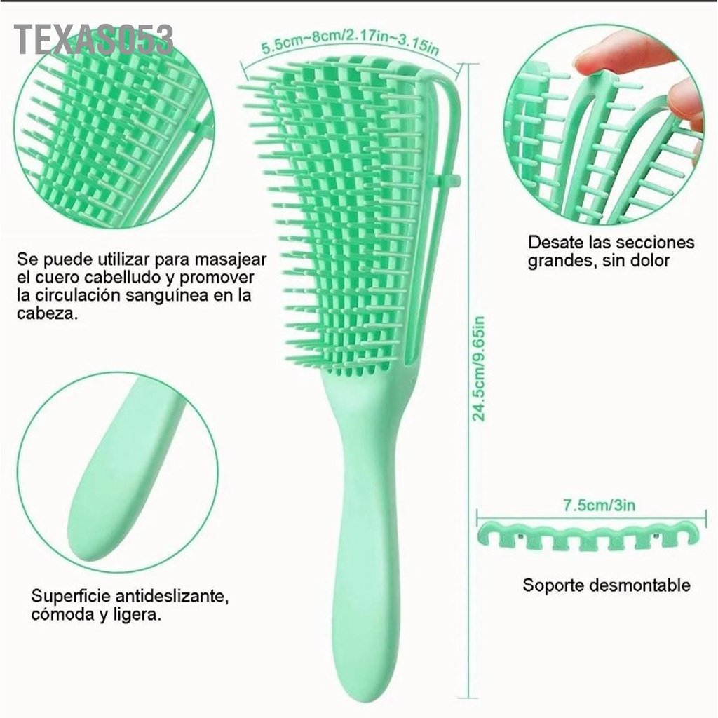 Texas053 Bàn chải Detangler 8 hàng Công thái học có thể tháo rời massage di động đa năng tóc dành cho nữ