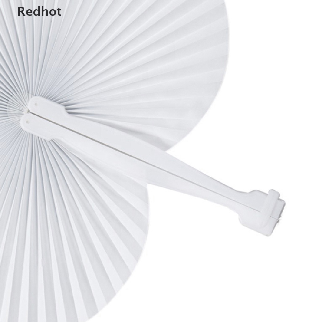 &lt; Redhot &gt; Bộ 3 Quạt Giấy Xếp Cầm Tay Màu Trắng Hình Trái Tim Có Tay Cầm Nhựa