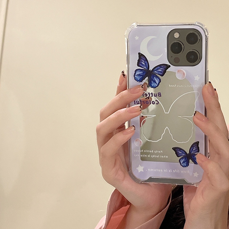 Ốp Điện Thoại Tráng Gương Hình Bướm Màu Tím Cho Iphone6 / 6splus / 7 / 7plus / 8 / 8plus / x / xs / 11 / 12 / 13 / 14 / pro / max / plus / promax