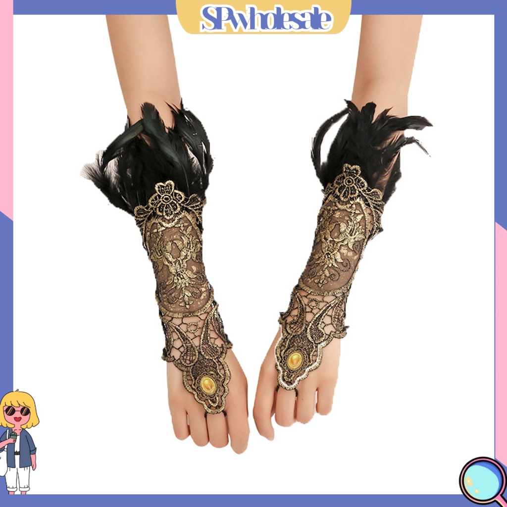 &lt;SPwholesale&gt; 1 Đôi Găng Tay Ren Thêu Họa Tiết Phong Cách Vintage Cho Nữ