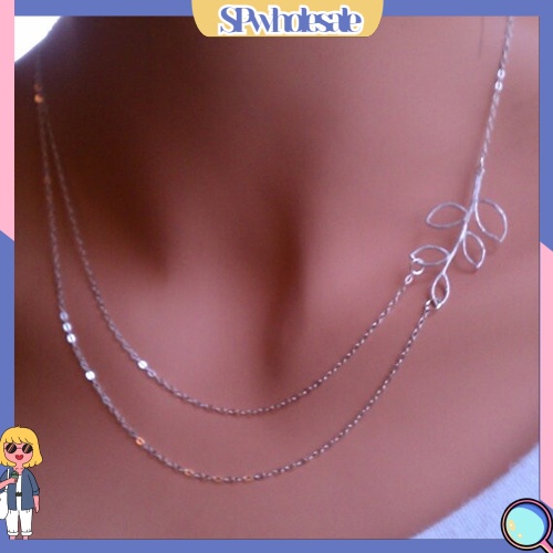 &lt;SPwholesale&gt; Vòng cổ Hai Lớp Mạ Bạc Mặt Hình Lá Phong Cách Boho Thời Trang Cho Nữ