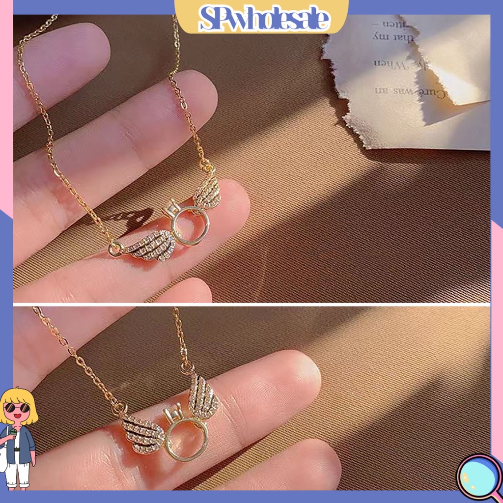 &lt;SPwholesale&gt; Vòng Cổ Choker Bằng Hợp Kim Màu Sắc Đơn Giản Tinh Tế Không Phai Thân Thiện Với Da Trang Trí Cánh Thiên Thần Lấp Lánh Thích Hợp Làm