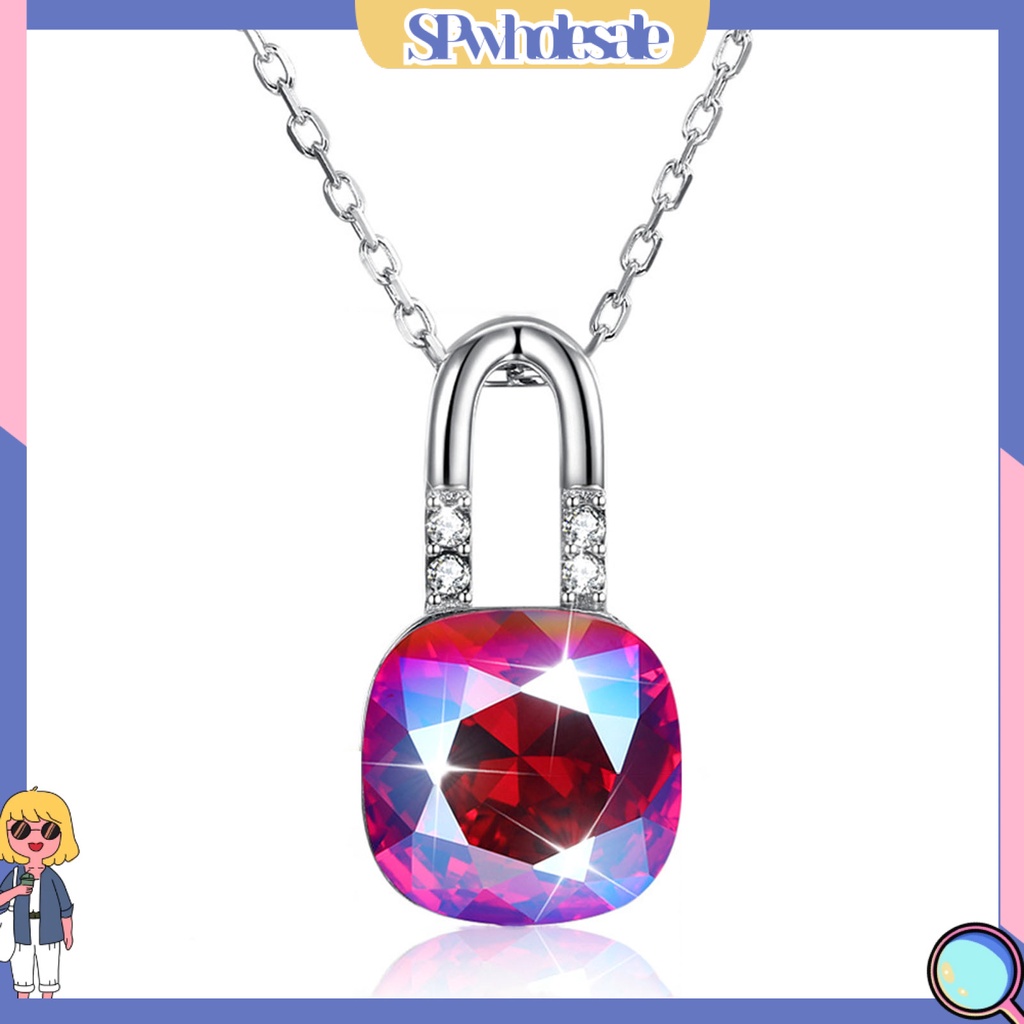 &lt;SPwholesale&gt; Vòng cổ Bạc 925 Mặt Hình Ổ Khóa Đính Pha Lê Nhân Tạo