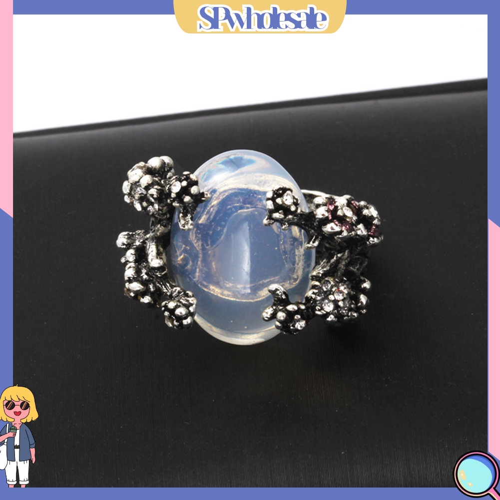 <SPwholesale> Nhẫn Đính Đá Oval Rỗng Phong Cách Retro Thời Trang Nữ Phổ Biến