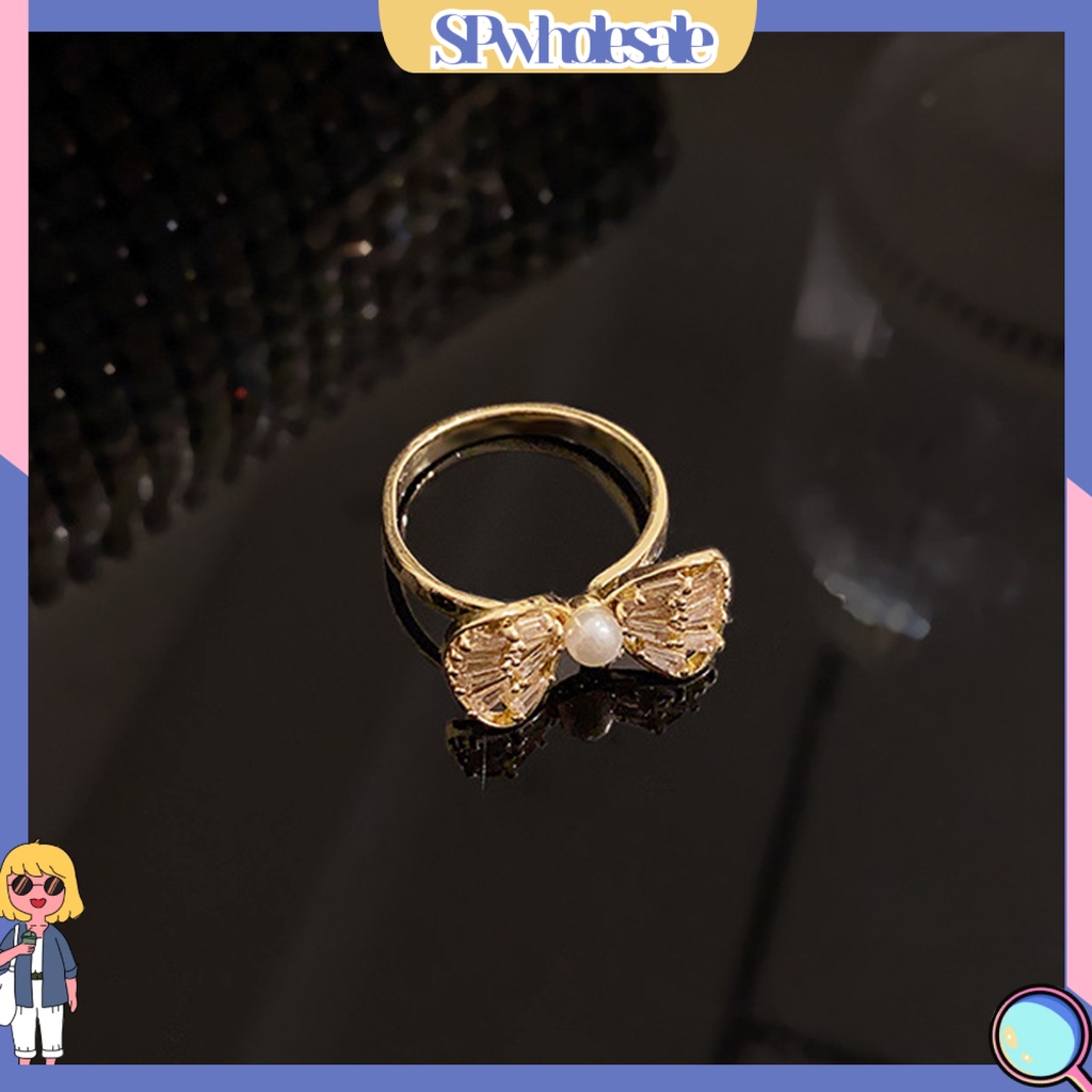 <SPwholesale> Nhẫn Đeo Ngón Trỏ Rỗng Hình Nơ Rỗng Đính Đá Zircon Trọng Lượng Nhẹ Trang Trí Có Thể Điều Chỉnh Dành Cho Nữ