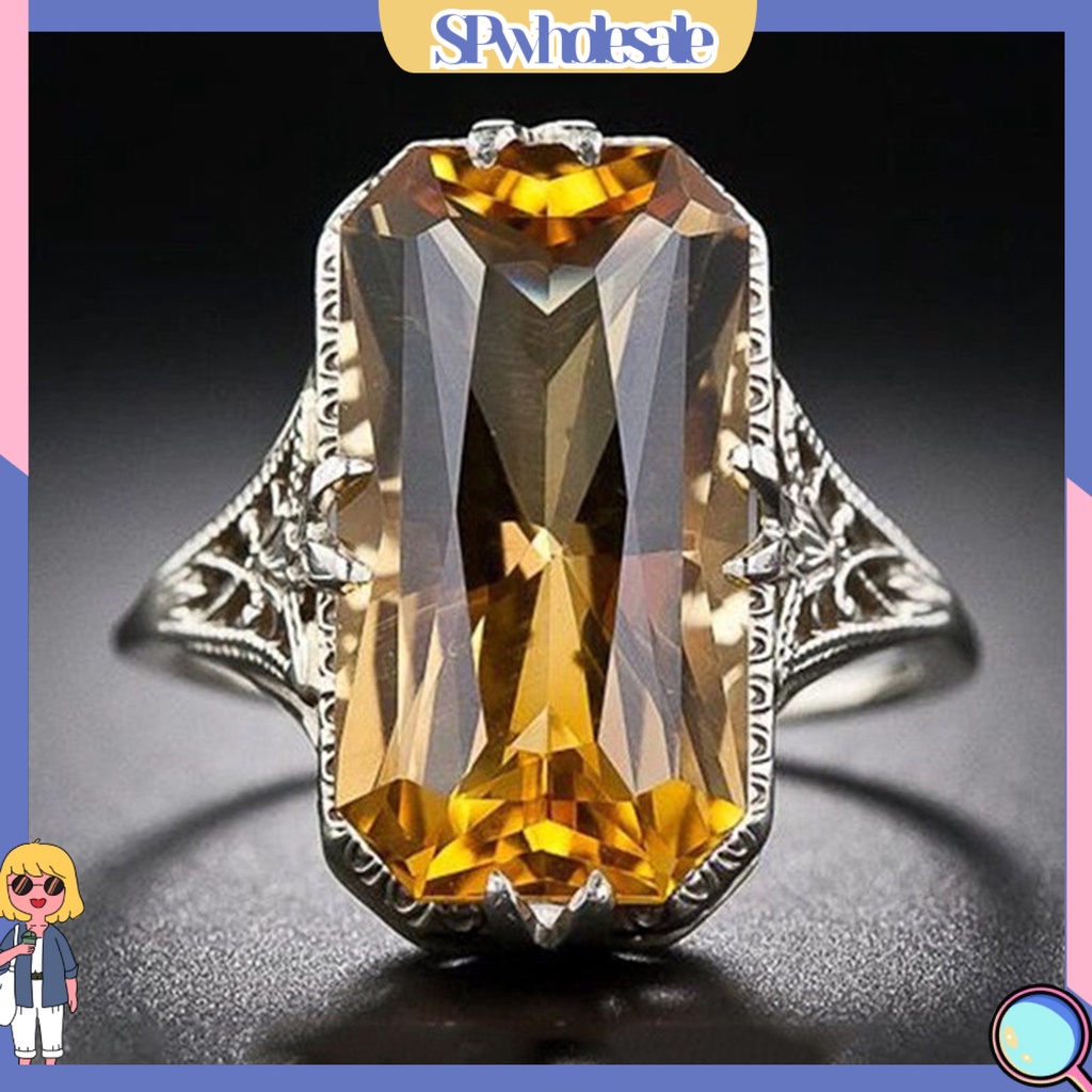 <SPwholesale> Nhẫn Đính Hôn Khoét Rỗng Mạ Điện Đính Đá Zircon Hình Học Trang Sức Cho Tiệc Cưới
