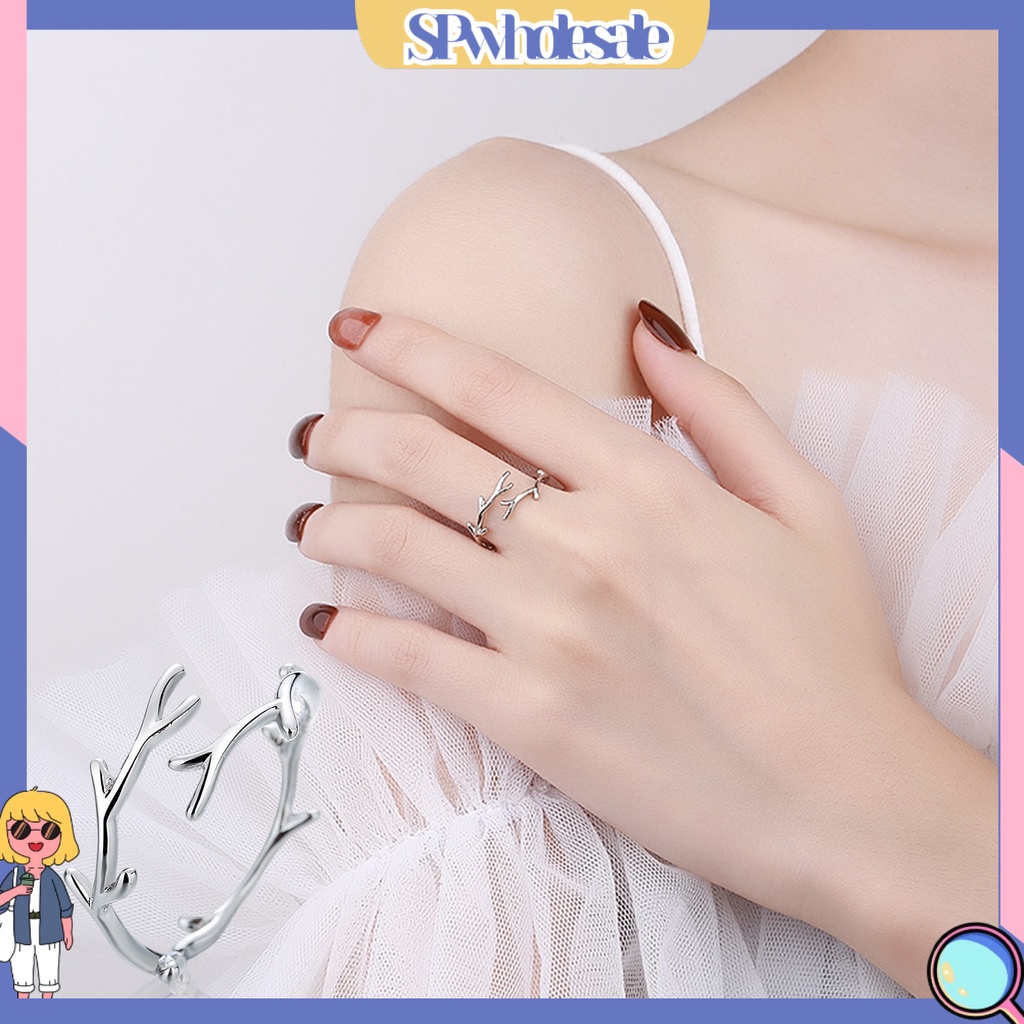 <SPwholesale> Nhẫn Hở Mạ Điện Hình Học Sừng Hươu Lá Cây Đơn Giản Quyến Rũ Trang Sức Chống Mài Mòn Có Thể Điều Chỉnh