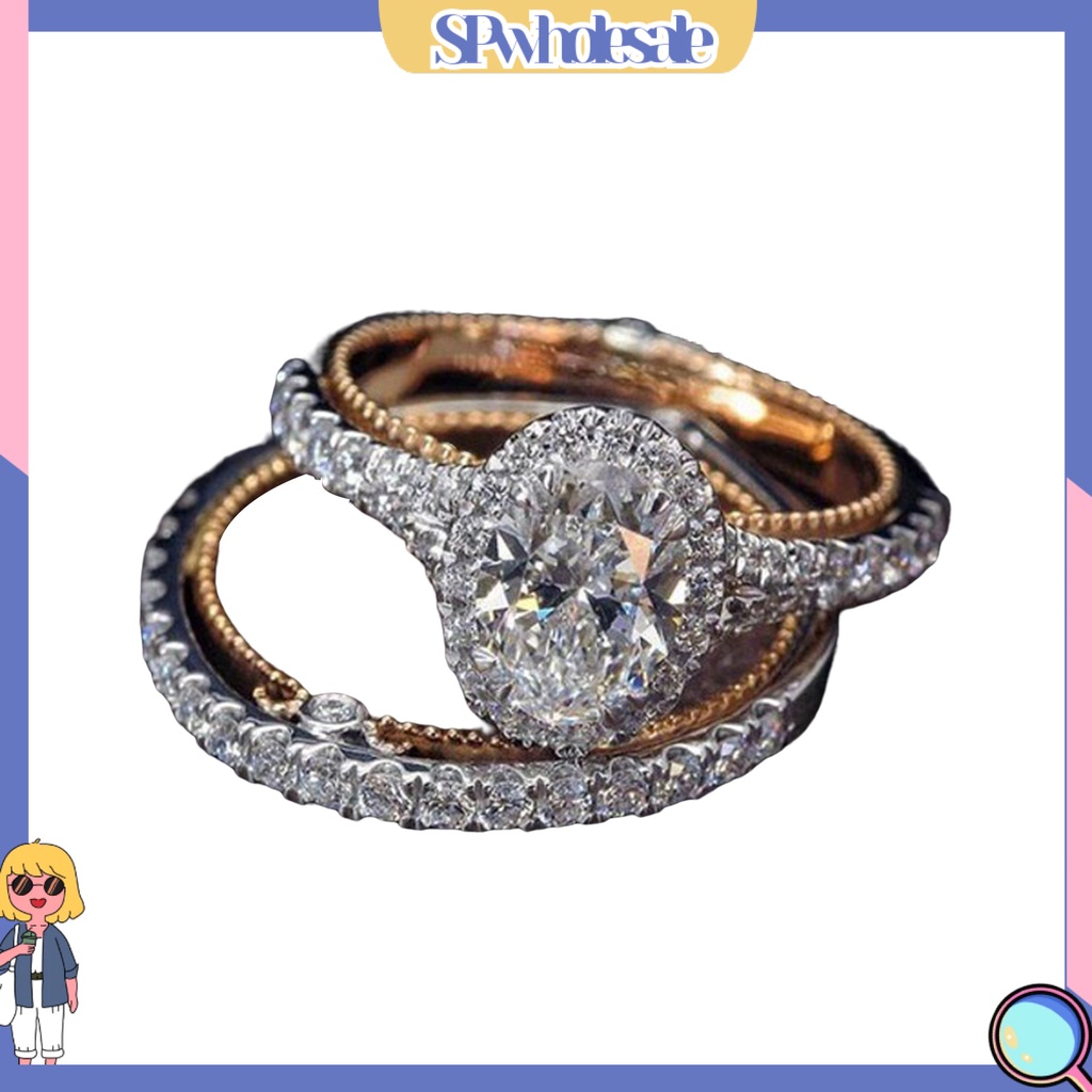 <SPwholesale> Set 2 Nhẫn Đính Hôn Đính Đá Nhân Tạo Nhiều Màu Sắc Lấp Lánh