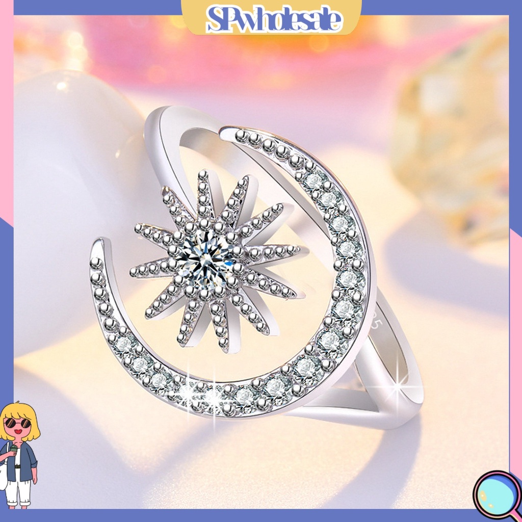 <SPwholesale> Nhẫn Hở Đính Đá Mặt Trăng Ngôi Sao Thanh Lịch Làm Quà Tặng Trang Sức Cho Nữ