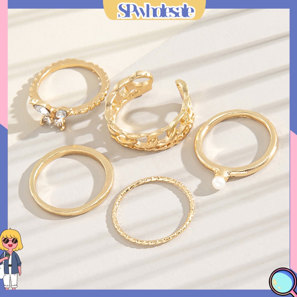 <SPwholesale> Set 5 Nhẫn Đeo Khớp Ngón Tay Vintage Cho Nữ