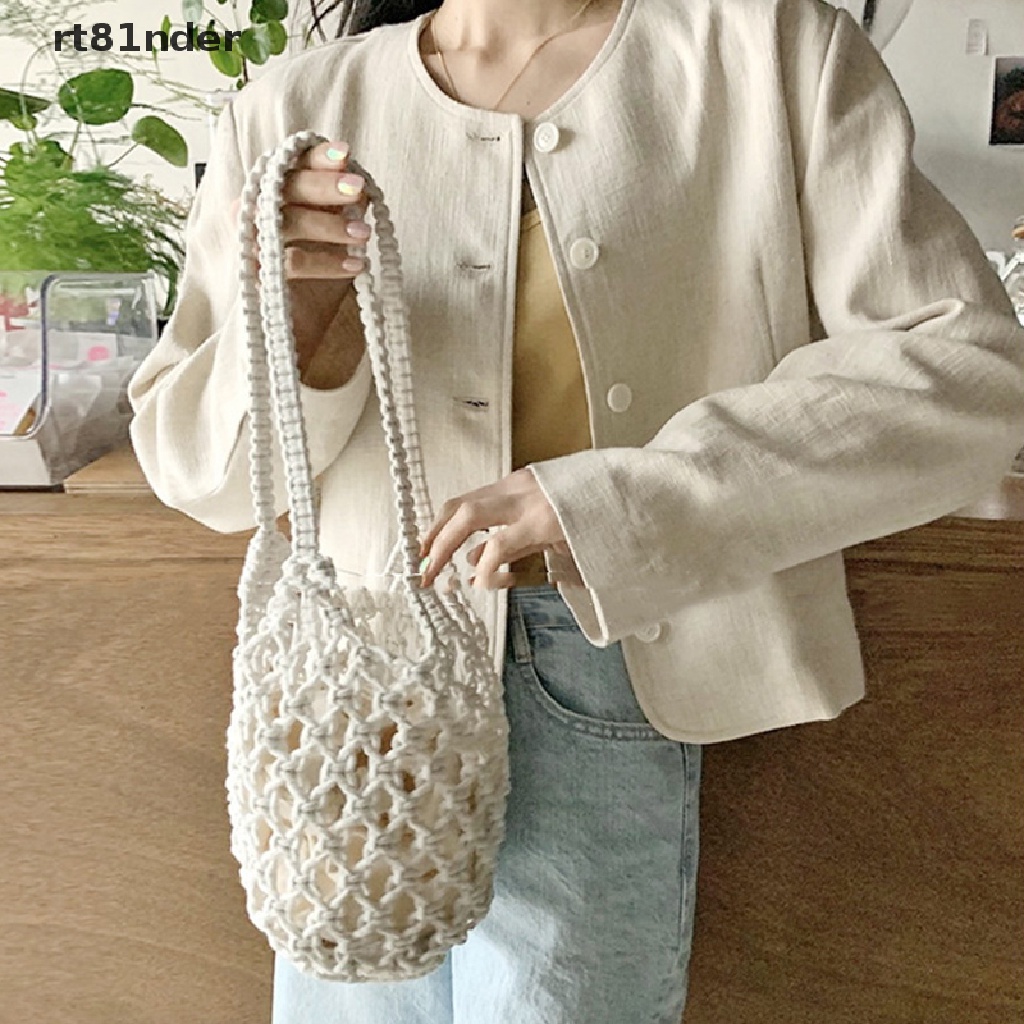 Rt 1 Túi Xách Đeo Vai Cotton Đan Lưới Rỗng Thời Trang Đi Biển Mùa Hè n
