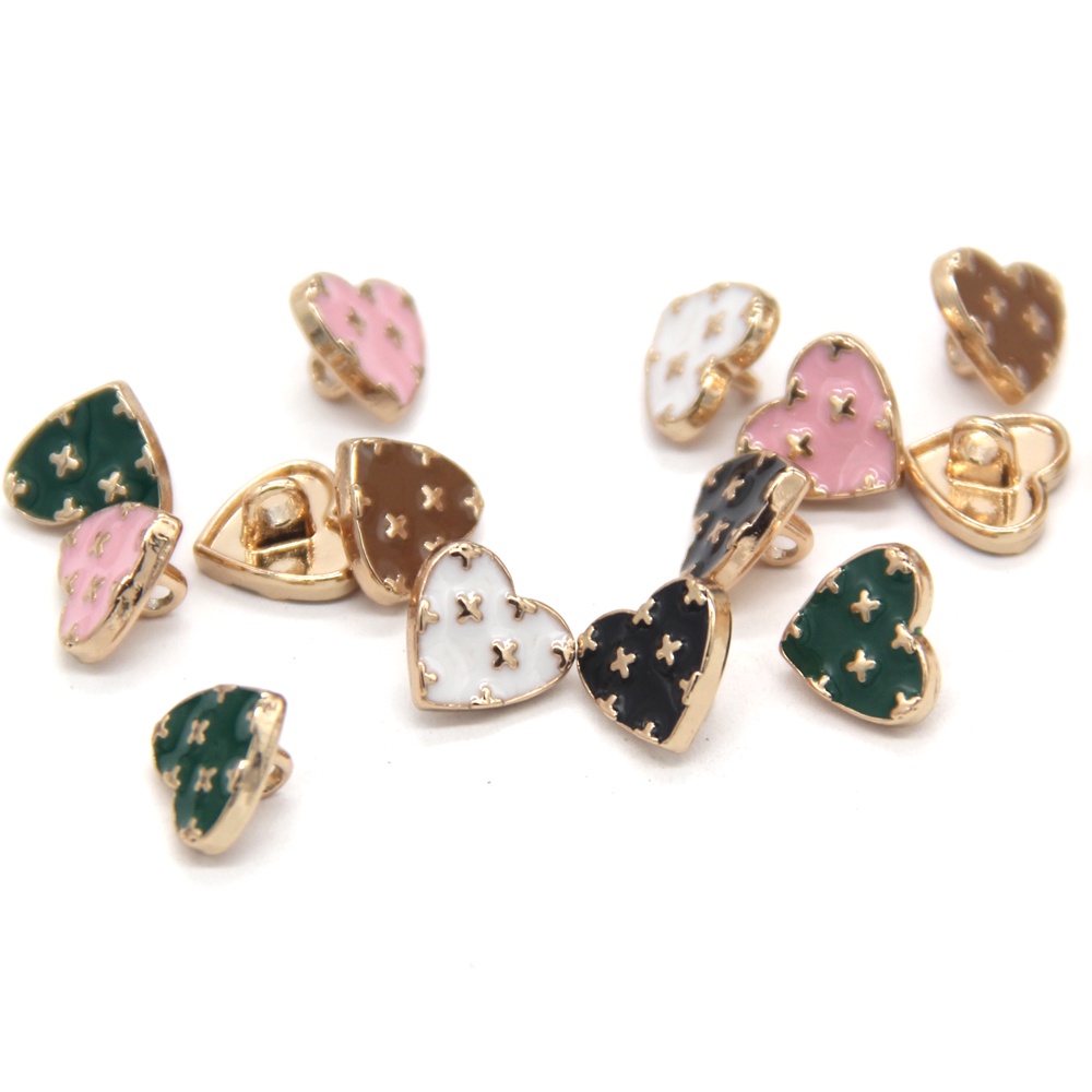 Set 10 / 10 Nút Áo Kim Loại Hình Trái Tim Màu Vàng 11mm Dễ Thương Trang Trí Đầm