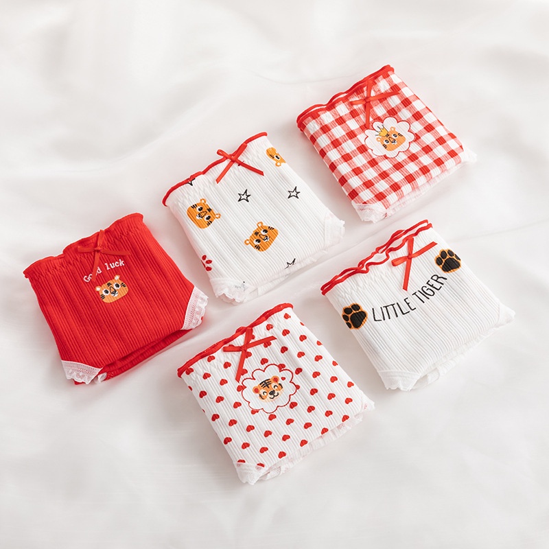 Quần Lót Cotton Đỏ Lưng Vừa In Hình Hổ Dễ Thương Phong Cách Nhật Bản Cho Nữ