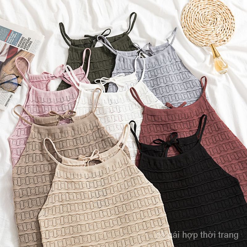 Mv4a Hàng Có Sẵn Áo Hai Dây Dệt Kim Ôm Dáng Phong Cách Hàn Quốc Mùa Hè Quyến Rũ Cho Nữ