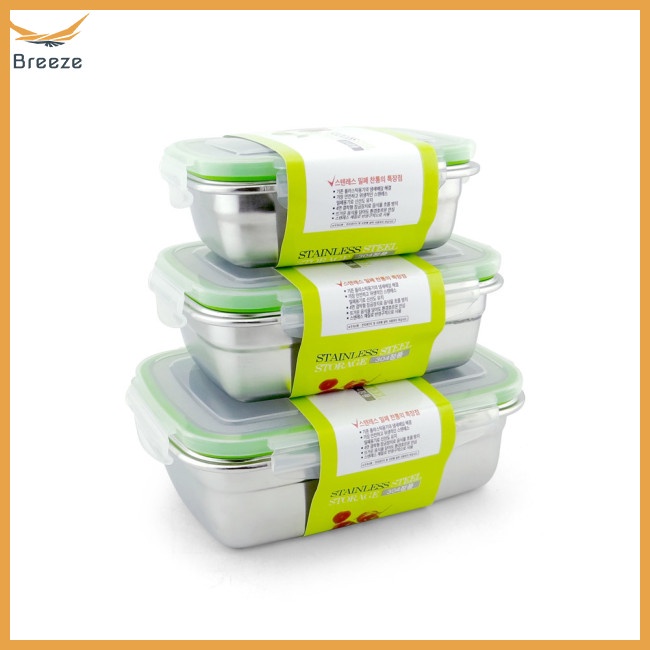 Bộ 3 Hộp Đựng Thức Ăn Trưa Bằng Thép Không Gỉ 304 Cao Cấp