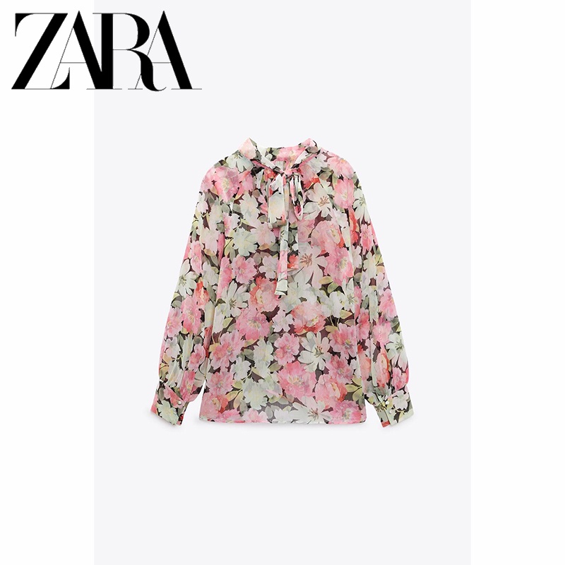Zara Áo Sơ Mi In Họa Tiết Phối Nơ Xinh Xắn Dành Cho Nữ