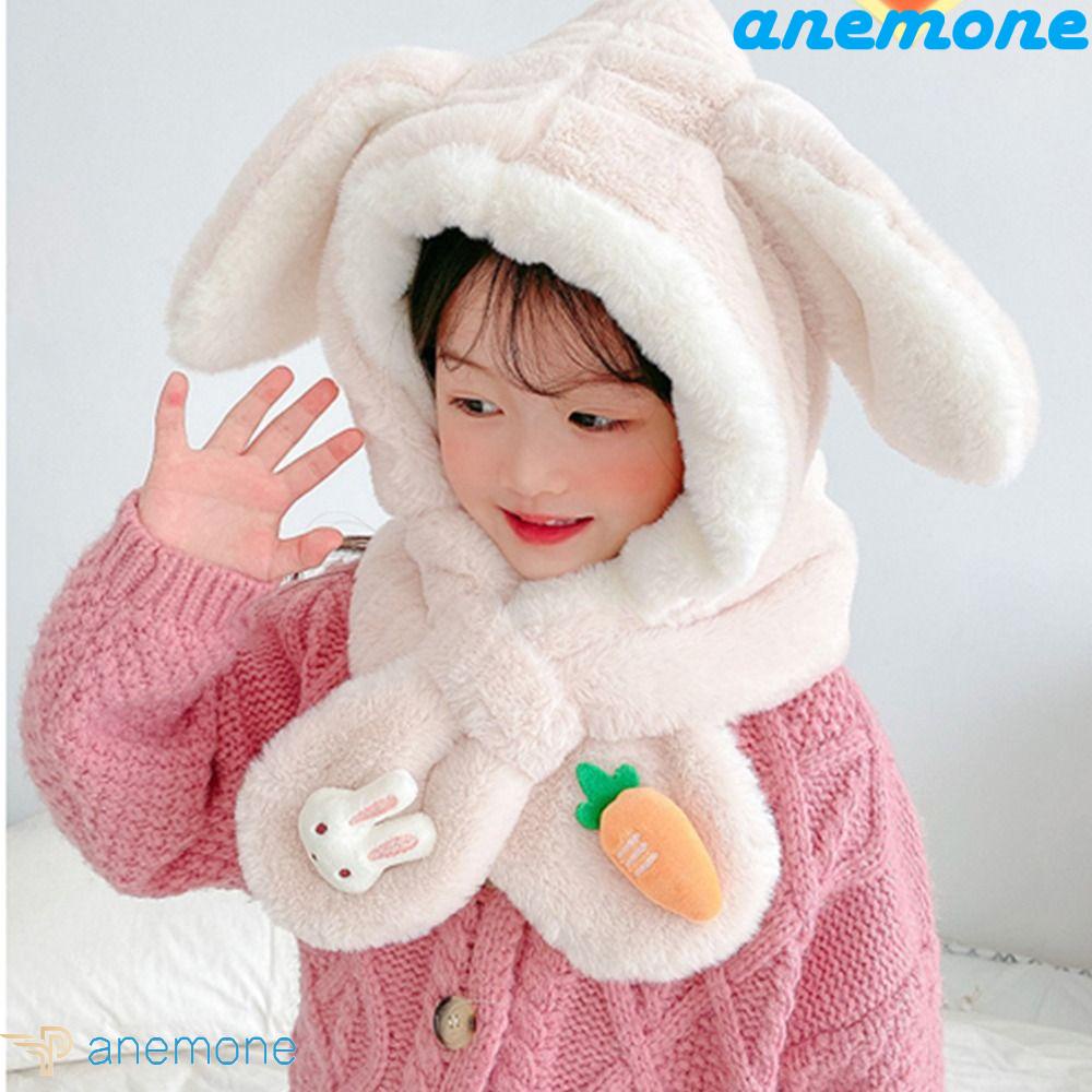 Mũ Trùm Đầu Tích Hợp Khăn Choàng Cổ Bằng Vải Bông Giữ Ấm Tai Thỏ Chống Lạnh Thoải Mái Dành Cho Trẻ Em