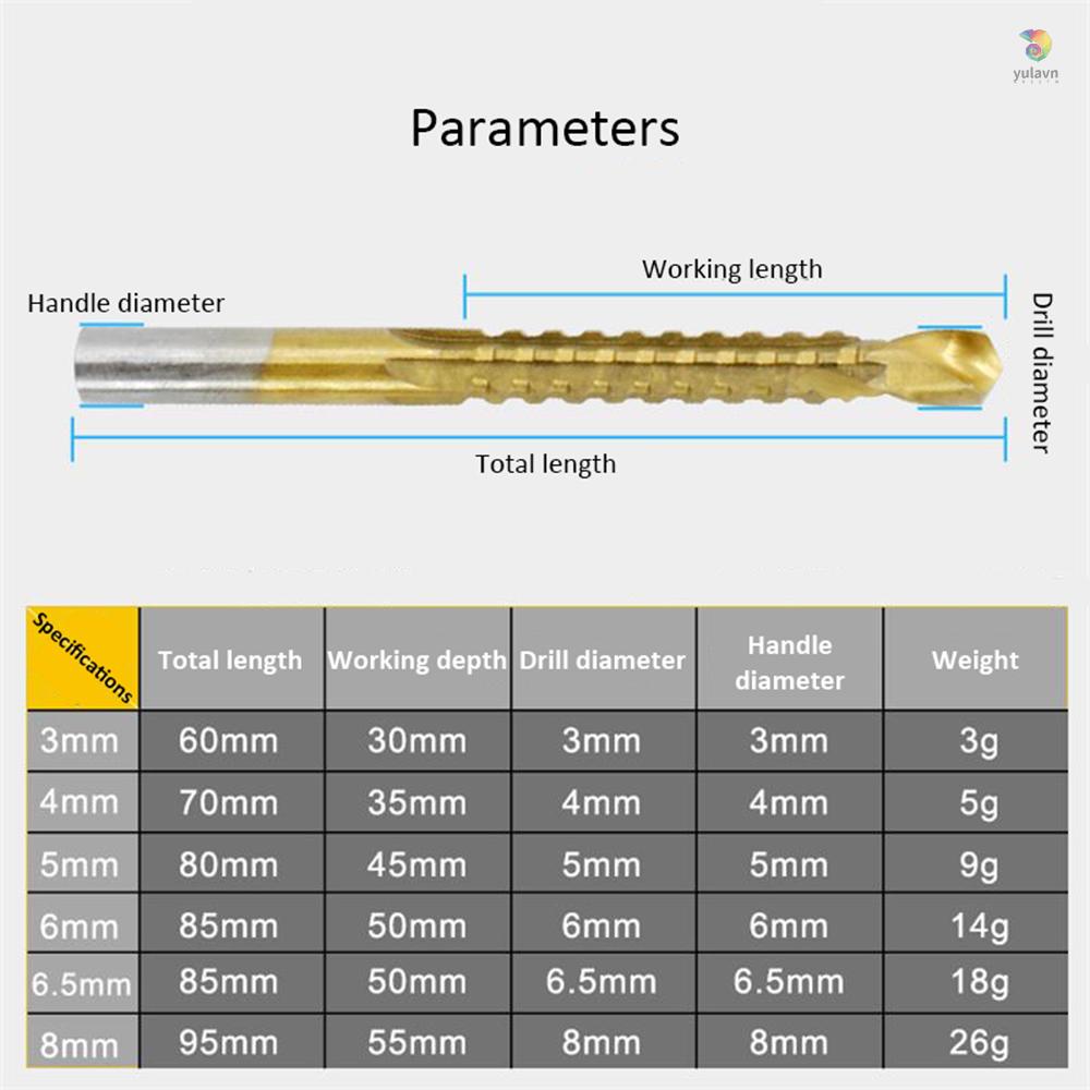 Bộ 6 Mũi Khoan Xoắn Tốc Độ Cao Đa Năng Bằng Thép
