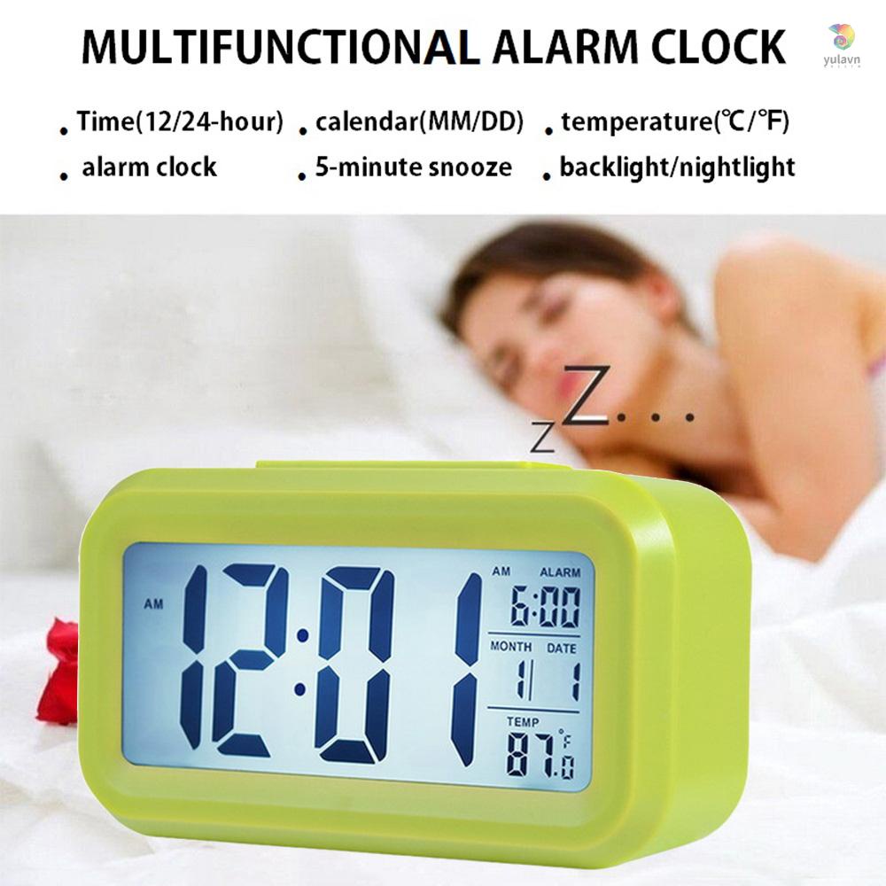 Đồng Hồ Báo Thức Kỹ Thuật Số Thông Minh Có Nút Bấm Ngày Và Nhiệt Độ Pin Hình Chữ Nhật Có Đèn Ngủ Cho Phòng Ngủ Trẻ Em