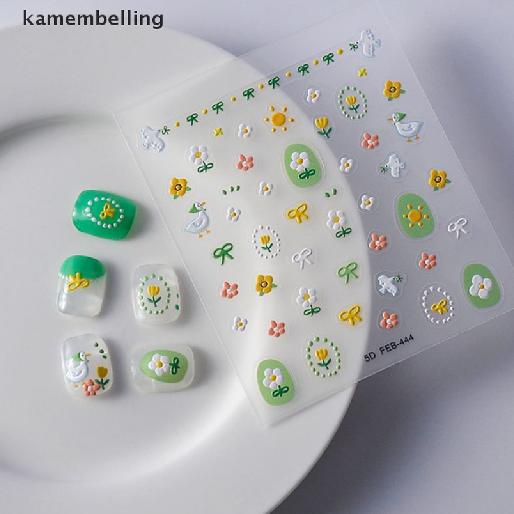 Nhãn Dán Trang Trí Móng Tay Tự Dính Họa Tiết Hoa 5D Xinh Xắn