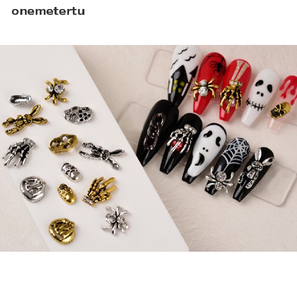 Set 10 Đinh Tán Kim Loại Mạ Vàng / Bạc Đính Móng Tay Phong Cách Punk Halloween