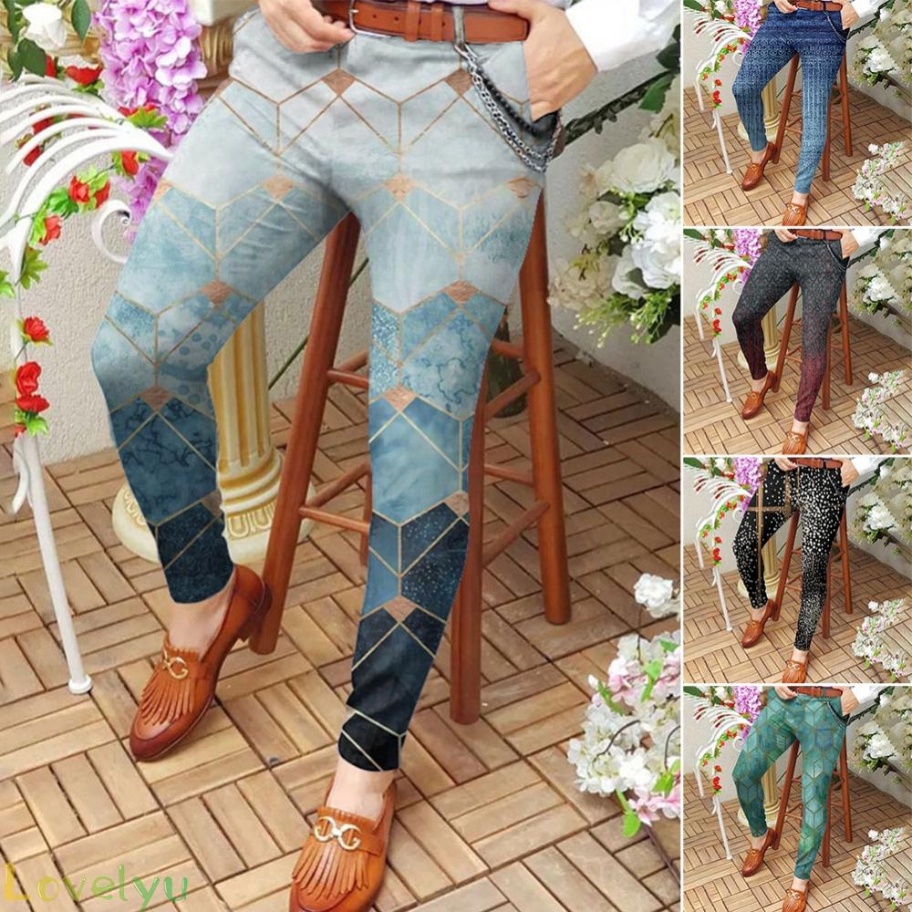 ⭐2023 ⭐Mens Pencil Printed Harem Pants Stretch Casual Work Business Formal Trousers
