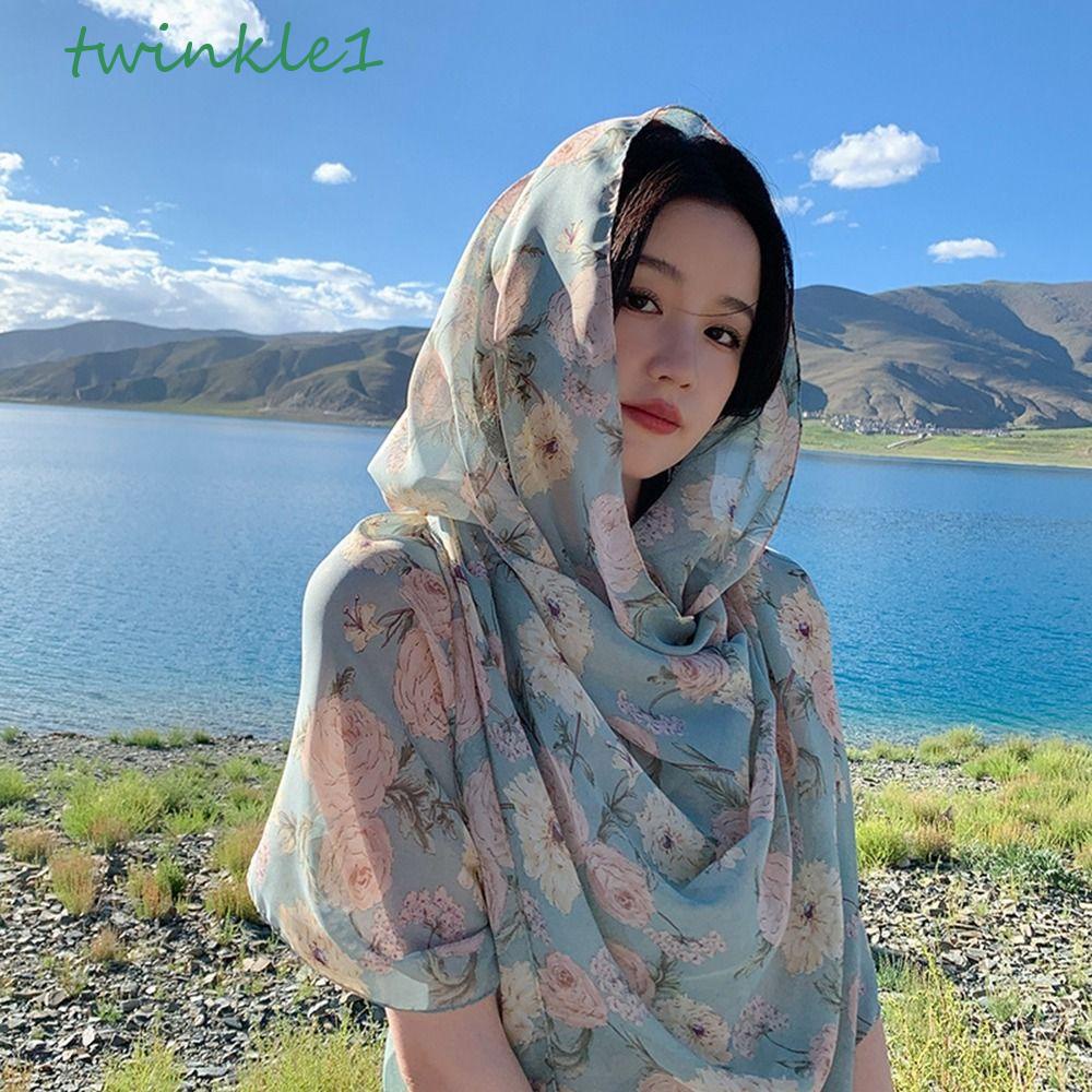 Khăn Choàng Cổ Chiffon Mỏng Cỡ Lớn In Họa Tiết Hoa Phong Cách Bohemian Chống Nắng Thời Trang Mùa Hè Cho Nữ
