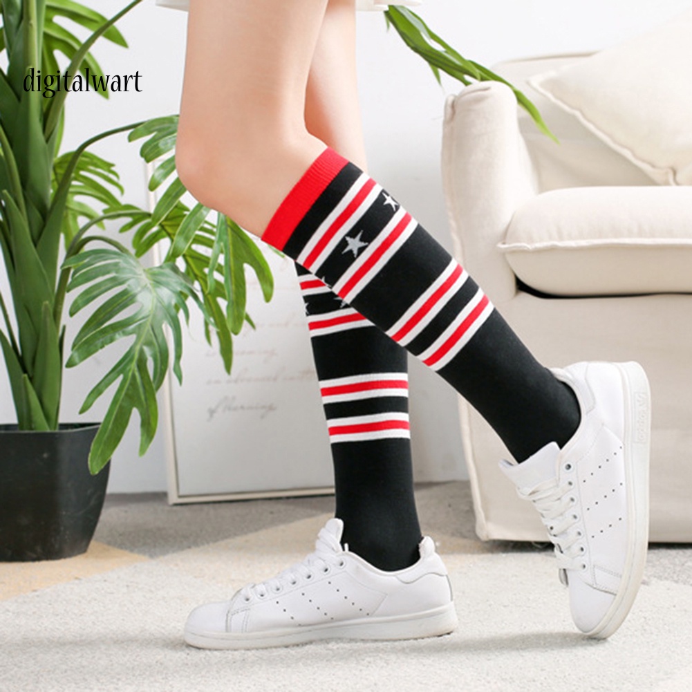 Kỹ Thuật Số| Vớ Thể Thao Cổ Cao Thoáng Khí Họa Tiết Kẻ Sọc Thời Trang Đường Phố Cho Nữ