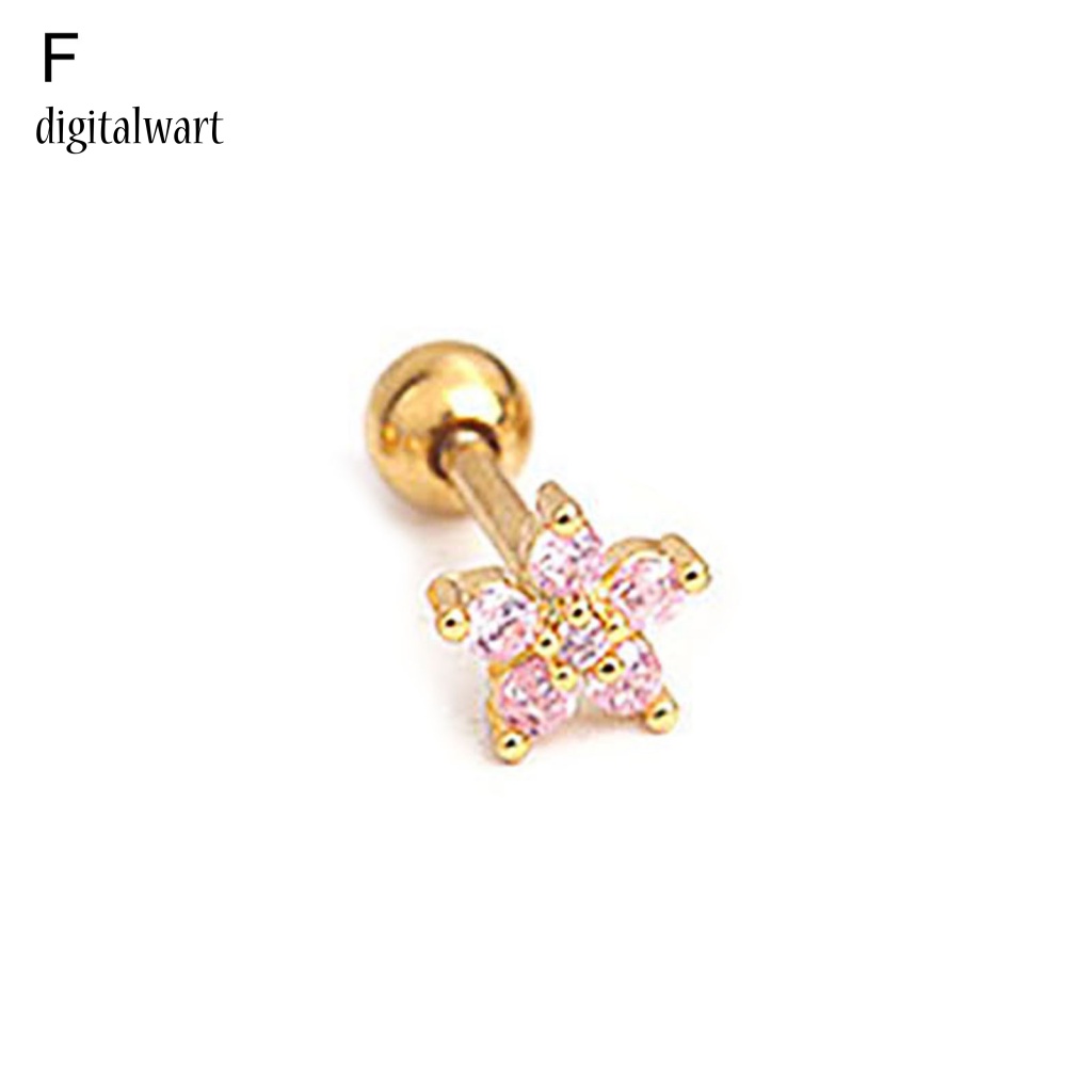 Kỹ Thuật Số| 1 Khuyên Tai Hình Hoa Đính Đá Zircon Bằng Thép Không Gỉ