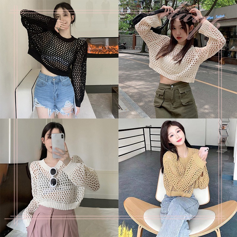 Áo Thun Dệt Kim Mỏng Thoáng Khí Chống Nắng Phong Cách Hàn Quốc Cho Nữ
