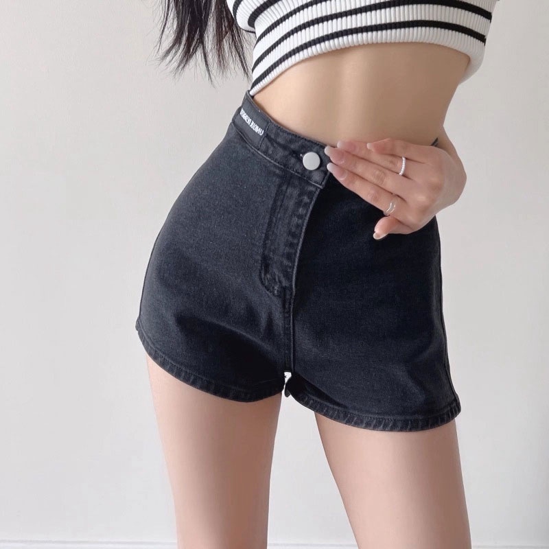 XIN LAN YA SHE Quần Short Denim Lưng Cao Ống Suông Thời Trang Mùa Hè Cho Nữ