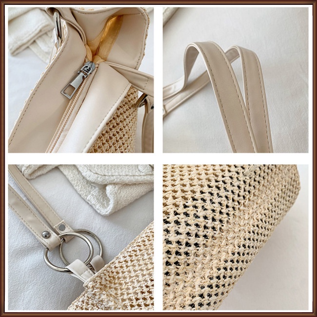 Túi Rơm Đeo Vai Sức Chứa Lớn Màu Trơn Có Khóa Kéo Thời Trang Đi Biển Mùa Hè Cho Nữ
