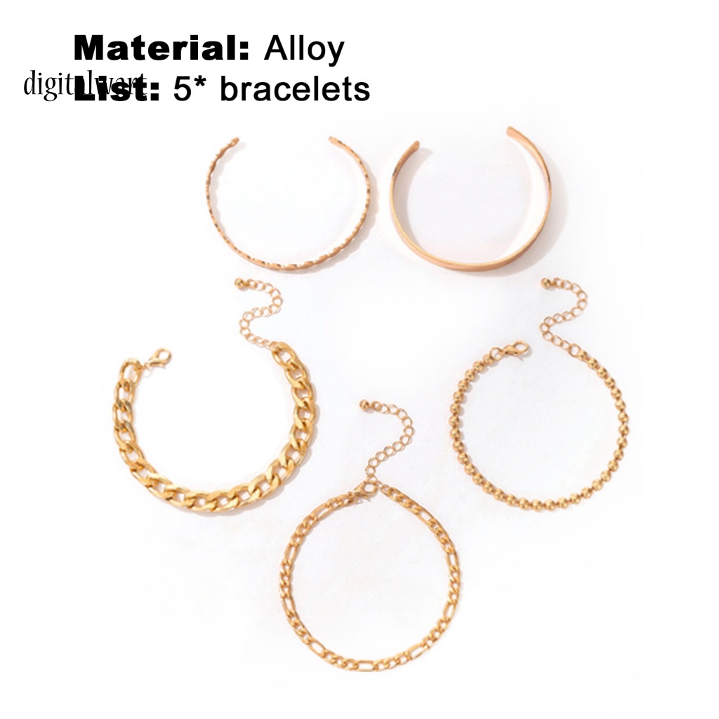Kỹ Thuật Số| Set 5 Vòng Tay Hợp Kim Kiểu Dáng Hình Học Phong Cách Bohemian Thời Trang Cho Nữ