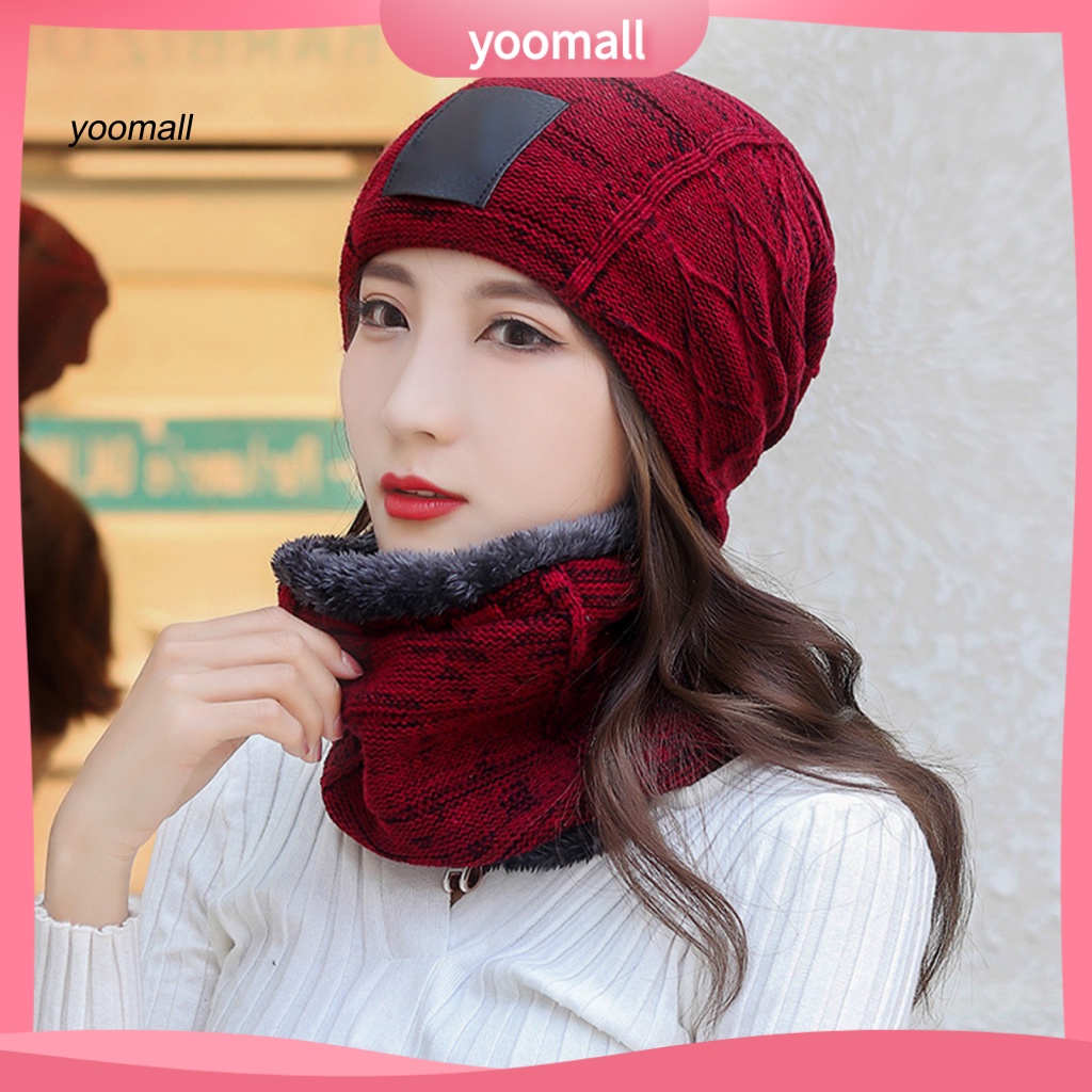 Set Mũ Beanie Và Khăn Choàng Cổ Dệt Kim Giữ Ấm Mùa Đông Cho Nam Nữ