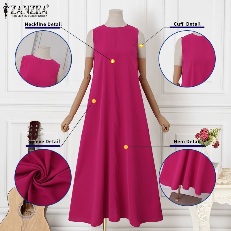 Đầm chữ A ZANZEA không tay cổ tròn thời trang cho nữ