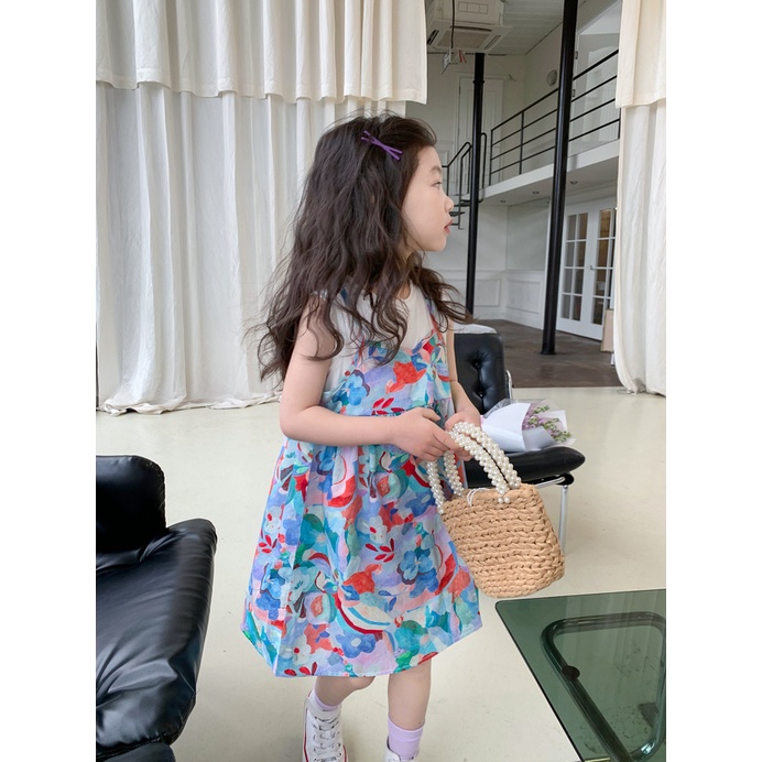 Đầm Công Chúa Mùa Hè Không Tay In Hoa Phong Cách Phương Tây Cho Bé Gái