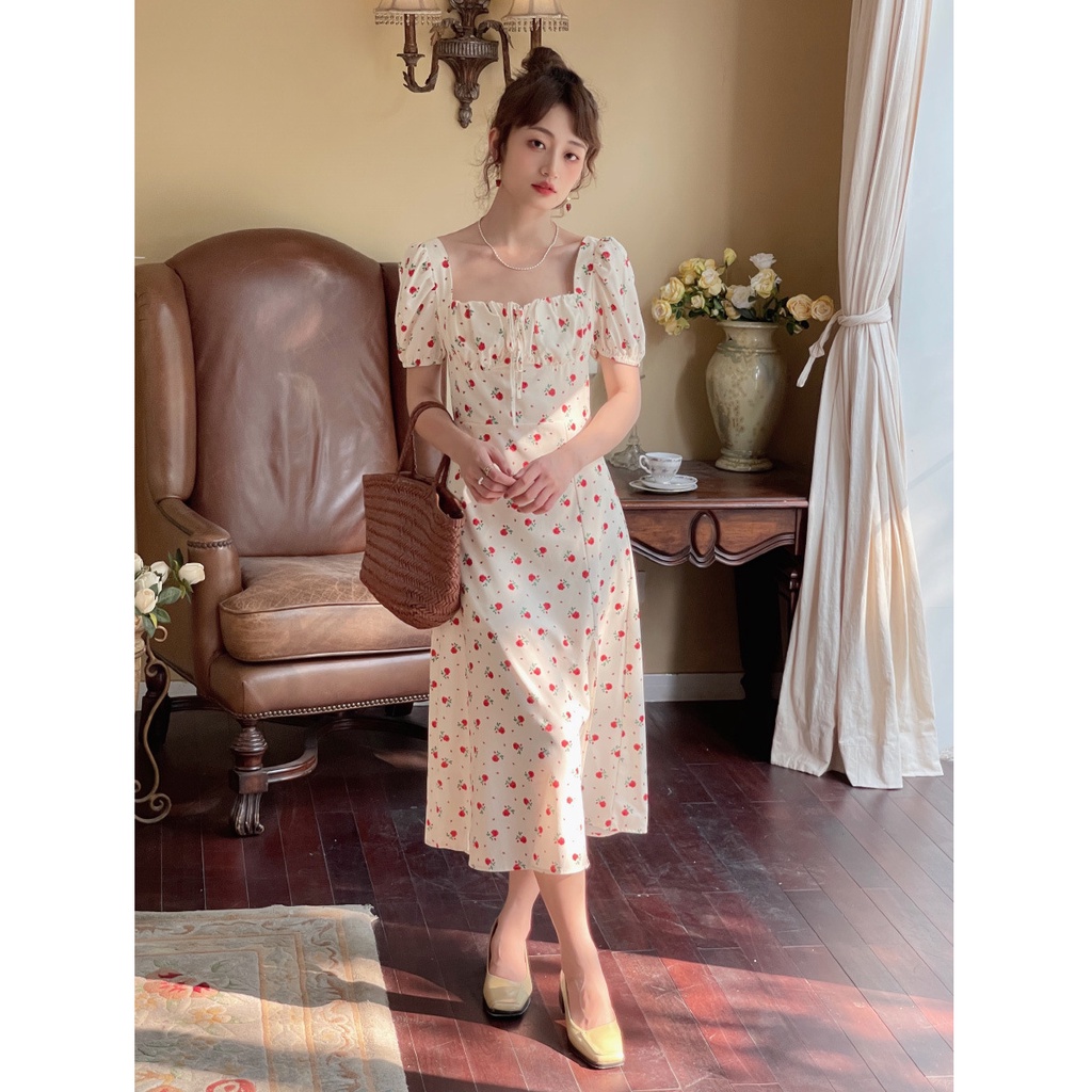 NRVP Đầm Dài Tay Ngắn In Hoa Độc Đáo Thời Trang Mùa Hè Hàn Quốc 2023 Dành Cho Bạn Nữ