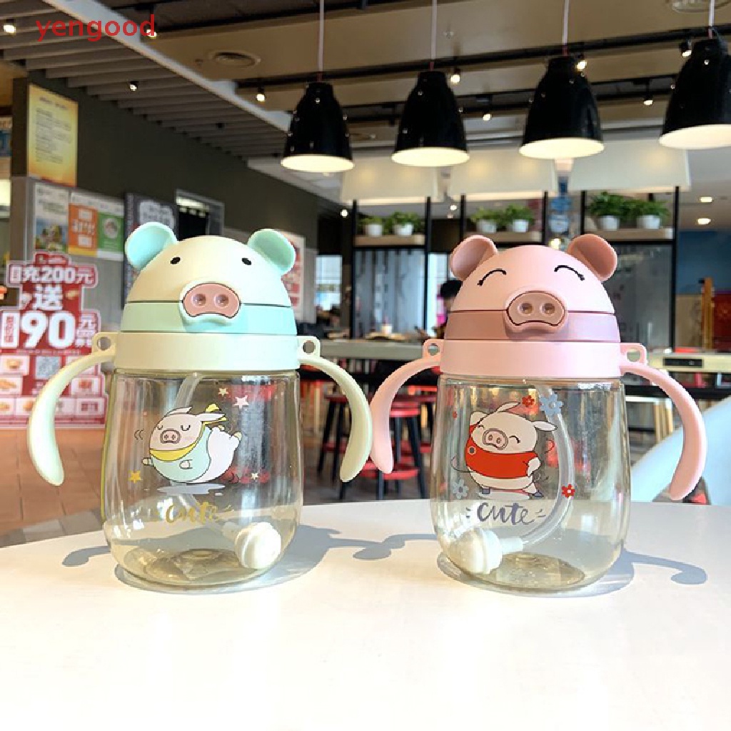 Bình Nước 350ML Hình Chú Heo Dễ Thương Kèm Ống Hút Và Dây Đeo Vai Cho Trẻ Mẫu Giáo
