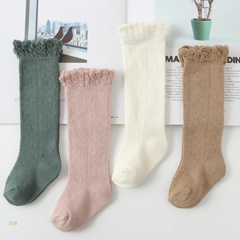 Vớ Cotton Lưới Rỗng Thoáng Khí Không Trượt Phối Diềm Xếp Nếp Cho Bé Gái 0-3 Tuổi