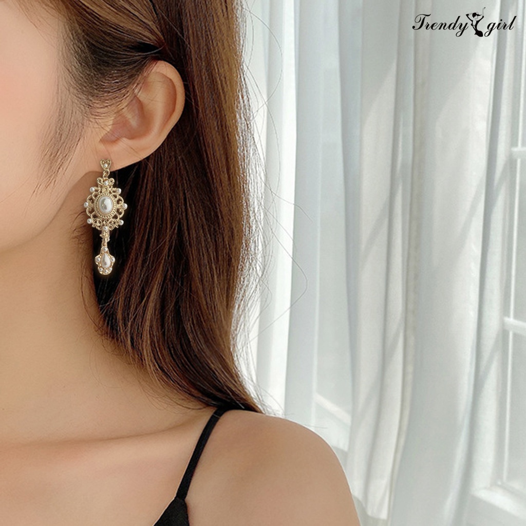 1 Đôi Bông Tai Đính Ngọc Trai Nhân Tạo Họa Tiết Hình Học Phong Cách Hoàng Gia Thời Trang