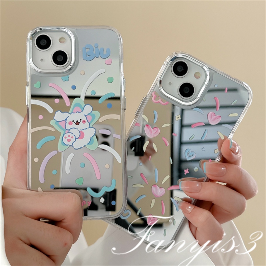 Ốp Điện Thoại TPU Mềm Tích Hợp Gương Hình Cún / Pháo Hoa Cho IPhone 14 13 12 11 Pro Max X XR Xs Max 8 7 Plus SE 2020