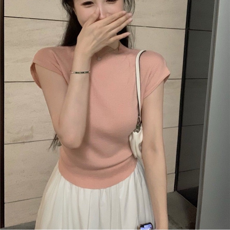 COZOK Áo Thun Dệt Kim Ngắn Tay Thắt Dây Cá Tính Thời Trang