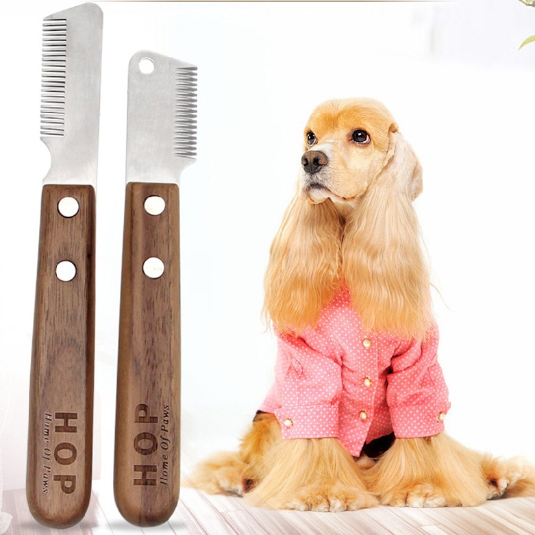 Pet Hair Removal Comb Dog Grooming Coat Stripping Wooden Non Slip Trimmer