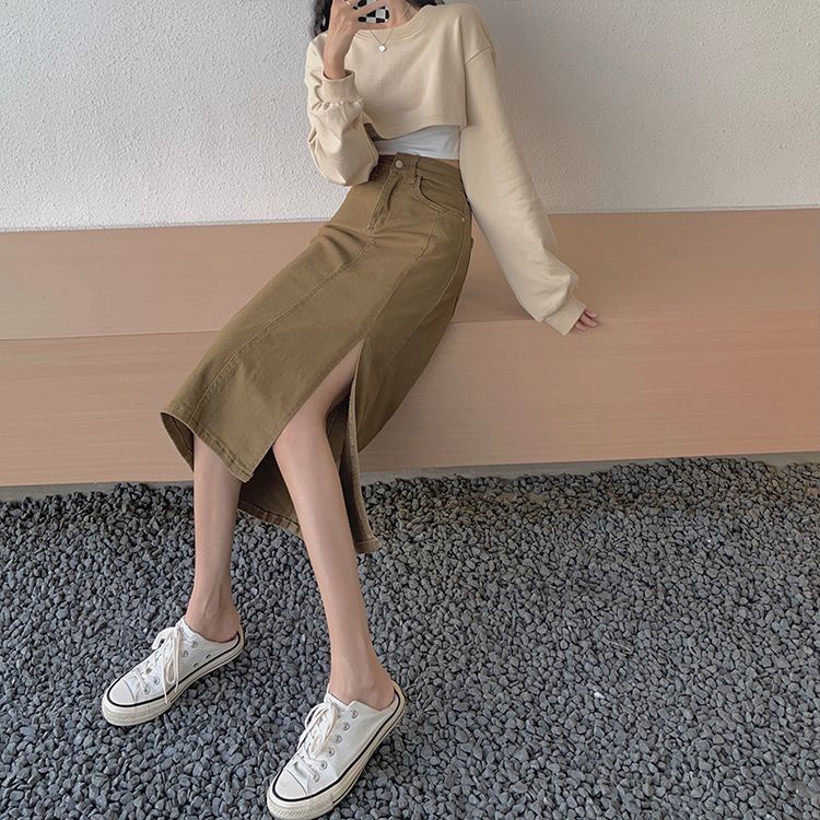 Chân váy jean Chân Váy Dài Chân Váy Xếp Li Dáng Dài váy jean dáng dài cạp cao thanh lịch 2023 New Style AP1918