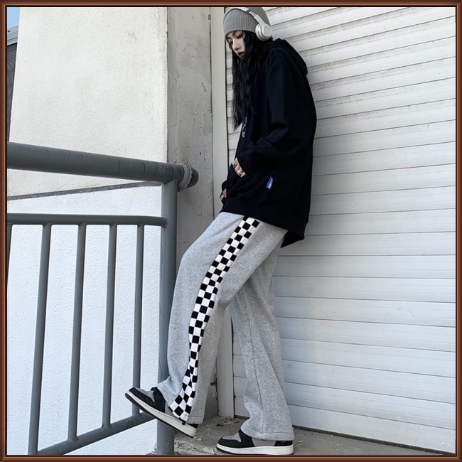 Quần Thể Thao Cotton Ống Rộng Thoải Mái Họa Tiết Kẻ Sọc Cho Nam Và Nữ